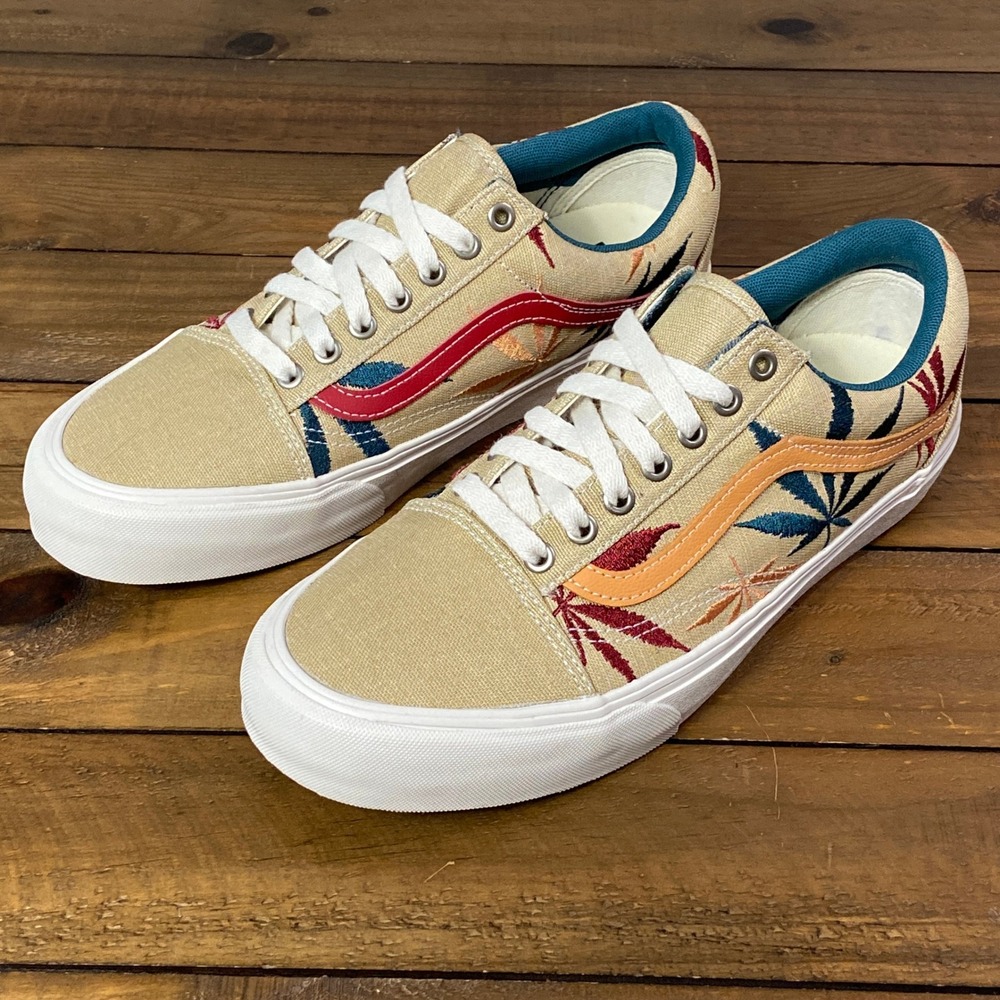 Vans Vault Old Skool VR3 LX Leaf Embroidery Tan Sneakers Mens 10 Womens 11.5